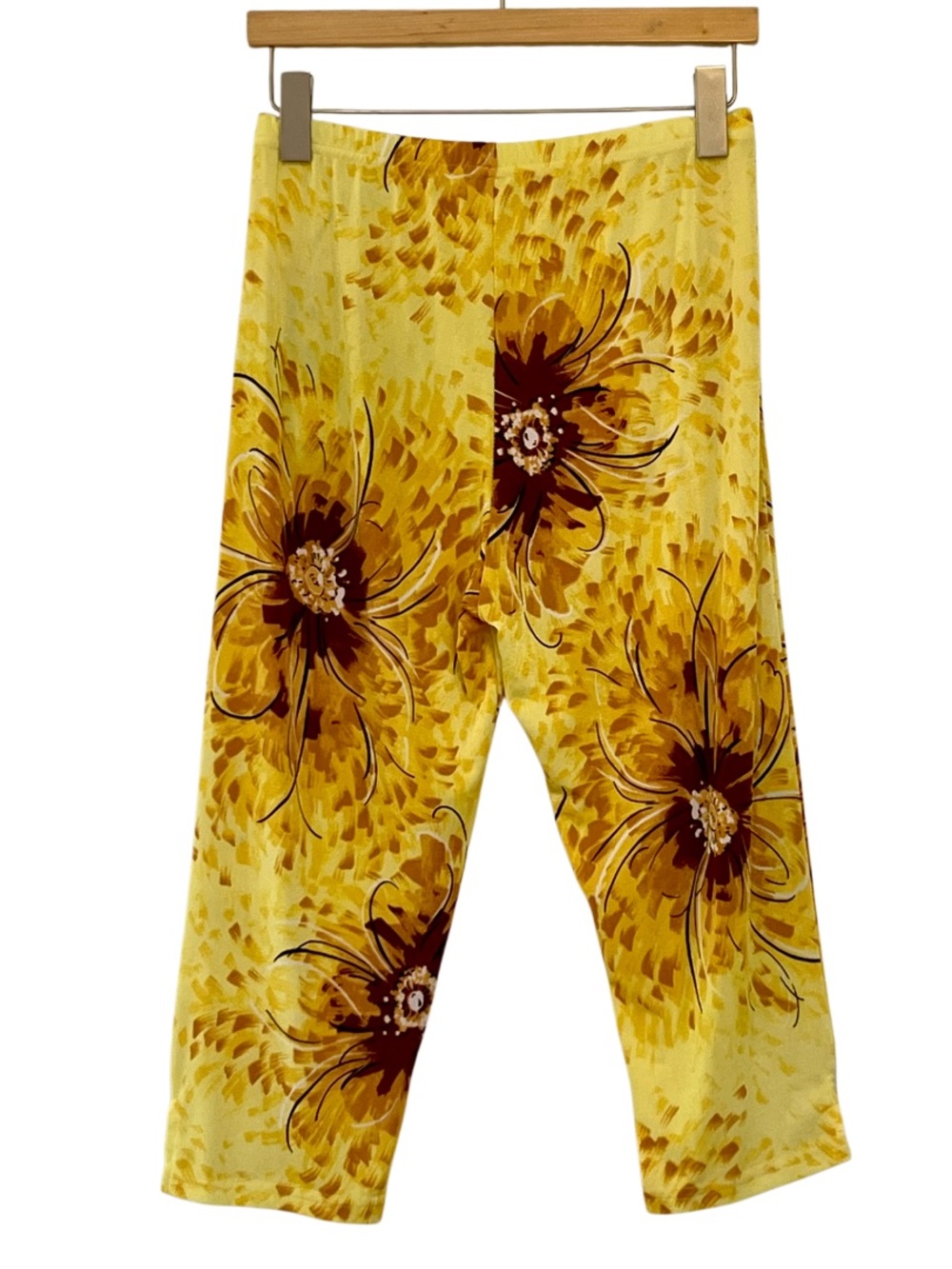 Vintage Jostar Yellow Brown Floral 2 Piece Capri Pant Set Made USA Medium - Picture 6 of 15